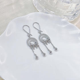 【限时8.8折】PT950 #在逃公主 铂金银蝶双环圆珠流苏耳饰耳吊(PTES00107)预售产品下单后不退款不退货不换货不补差价)预售产品下单后不退款不退货不换货不补差价