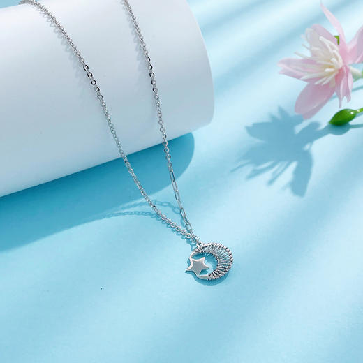 【限时8.8折】【线上铂金馆】PT950 #星月织梦 【精品】铂金镂空AB调节永恒爱恋星月套链(BFPTTL00044)预售产品下单后不退款不退货不换货不补差价) 商品图1