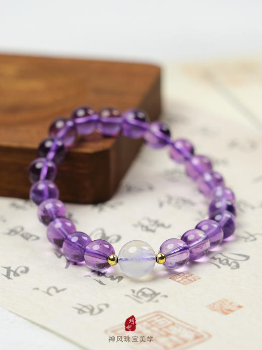 巧也【紫璃.月魄】【掌中收尽乾坤色，一寸琉璃一寸天】8mm紫水晶珠配月光石手珠国风手串禅意风 商品图8