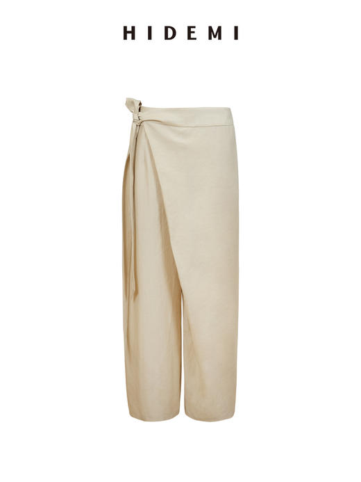 HIDEMI极简设计感不对称扭扭腰拉链破缝多穿式清透感可再生天丝背心茧型裤套装 堆堆领背心/不对称绑带茧型裤  奶茶米/杏仁绿 商品图12