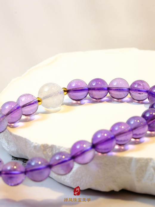 巧也【紫璃.月魄】【掌中收尽乾坤色，一寸琉璃一寸天】8mm紫水晶珠配月光石手珠国风手串禅意风 商品图5