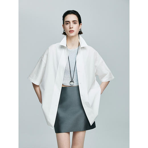 棉仓363604017-初棉微皱男友风短袖衬衫 商品图0