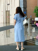 【百图lulu定制】【享瘦条纹连衣裙】蓝色条纹 衬衫 袖口卷边 收腰短袖连衣裙 商品缩略图7