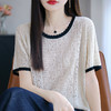 【两个款式可选】板绘天丝亚麻镂空花边短袖/天丝双V领假两件短袖 面料清爽透气 显瘦百搭 商品缩略图5