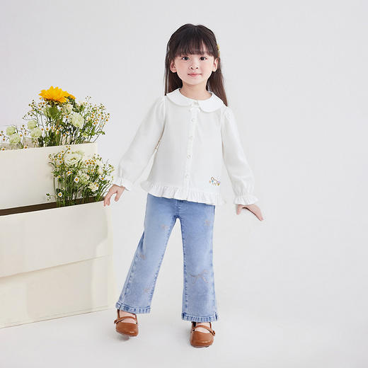 笛莎Deesha 童装女童衬衫2025秋新款女童木耳边蝴蝶结装饰娃娃领衬衫 商品图2
