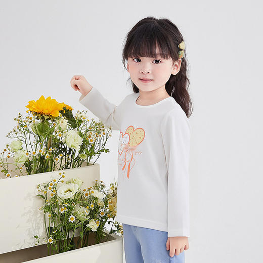 笛莎Deesha 童装女童T恤2025秋新款女童可爱小羊印花爱心贴布网纱装饰T恤 商品图0