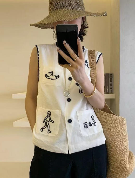 韩国订单亚麻刺绣马甲衬衫062305 商品图8