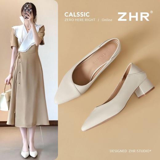 ZHR温柔优雅粗跟浅口单鞋两穿尖头2025新款通勤气质高跟鞋职业女 商品图0
