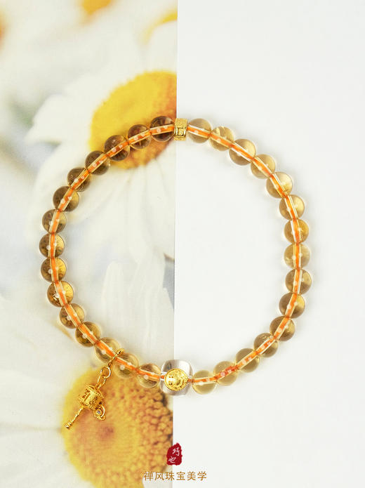 巧也【珀光度】6mm黄水晶配白水晶银鎏金挂饰手珠增上招财手珠国风手串禅意风 商品图8