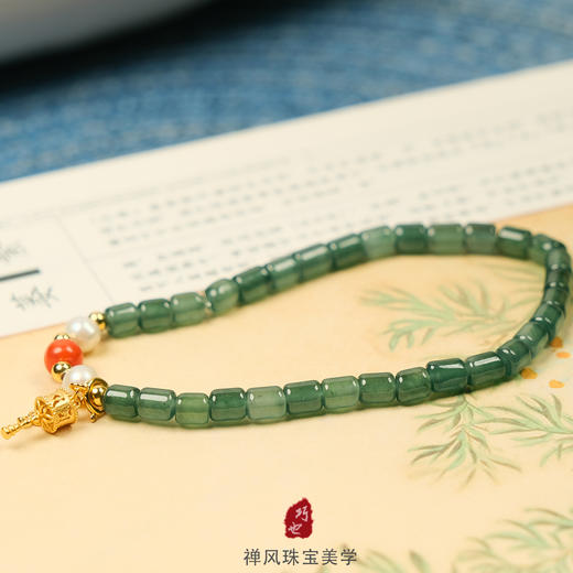 巧也【青玉案.思】蓝水翡翠竹节珠配南红珍珠手珠国风手串禅意风 商品图6