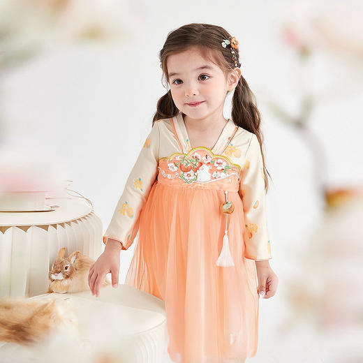 笛莎Deesha 童装女童裙子2025秋新款女童仙气飘飘中秋团圆小柿子汉服裙 商品图0