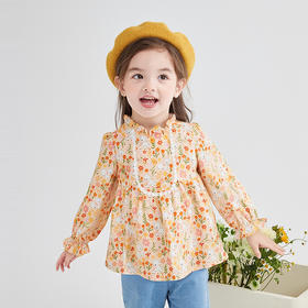 笛莎Deesha 童装女童衬衫2025秋新款女童优雅木耳边花边装饰小羊花版衬衫