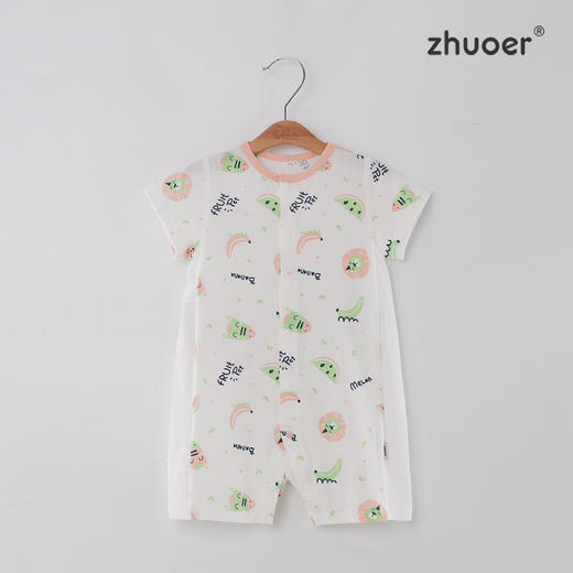 【短袖对襟哈衣】卓儿夏季婴儿连体衣男女宝宝薄款透气纯棉卡通爬服 商品图0