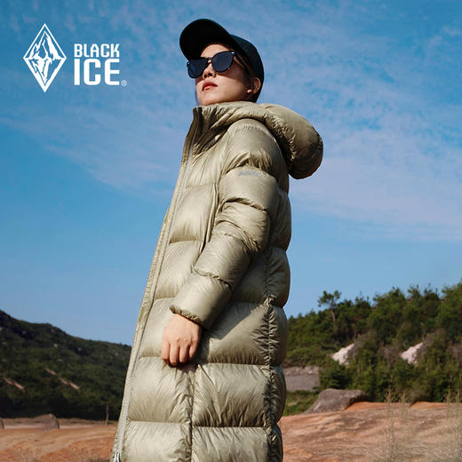 黑冰户外800蓬鹅绒羽绒服女款轻量保暖加长连帽大衣8552 商品图3