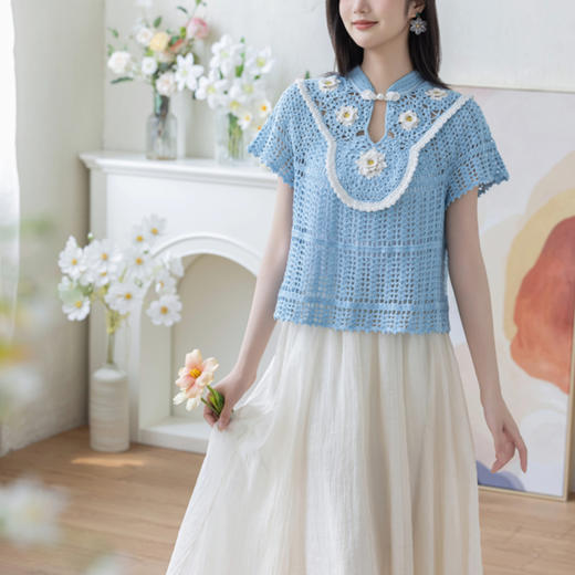 苏苏姐家云肩花短袖连衣裙手工diy钩针编织棉麻上毛线团材料包 商品图1