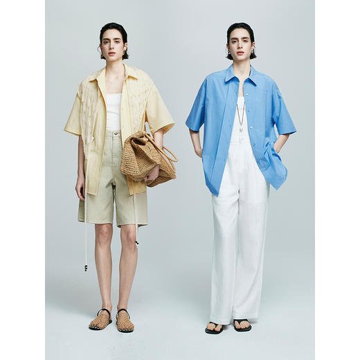 棉仓363604017-初棉微皱男友风短袖衬衫 商品图4