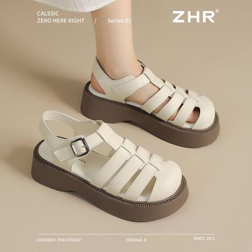 ZHR则则厚底罗马凉鞋2025新款编织猪笼鞋圆头魔术贴女鞋法式凉鞋 商品图3