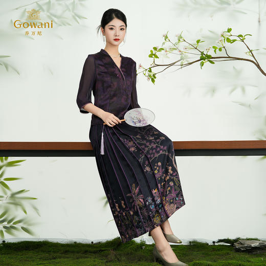 乔万尼2025新品100%真丝定位印花新中式改良马面裙ED2D487 商品图2