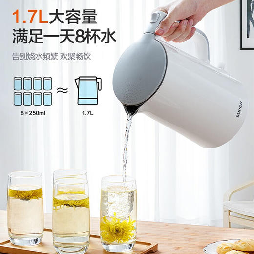 苏泊尔（SUPOR）电水壶 1.7L双层防烫保温电热水壶 一键开盖热水壶全钢无缝 1.7L SW-17S13A 商品图4
