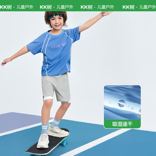 KK树儿童短裤假两件男童女孩夏季2025新款运动裤速干中大童休闲裤翅型开叉假两件五分运动裤 商品图1