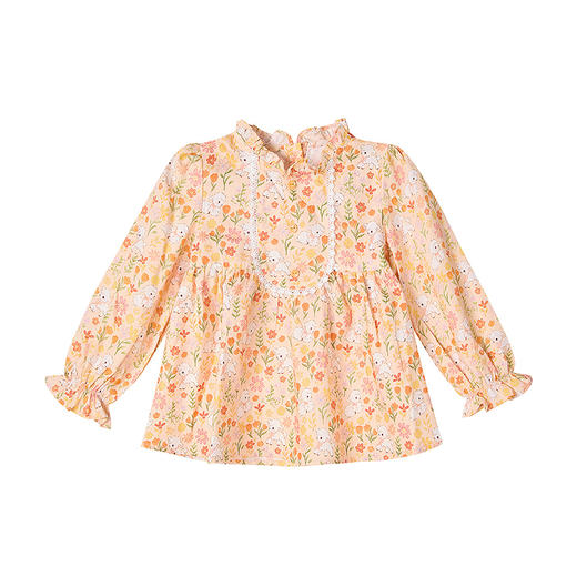 笛莎Deesha 童装女童衬衫2025秋新款女童优雅木耳边花边装饰小羊花版衬衫 商品图4