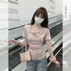 西遇荡领短袖t恤女2025年夏季新款系带褶皱修身显瘦正肩短款上衣SS051014 商品缩略图0