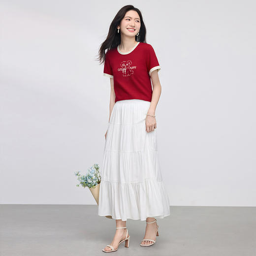 【专属特价】熙世界小狗印花T恤短袖女2025夏季新款减龄撞色圆领正肩体恤上衣 商品图4