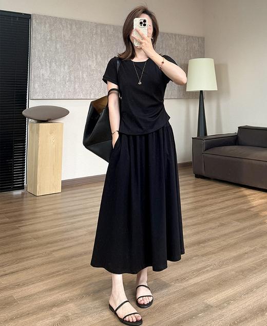 重塑腰线松弛套装遮肉收腰开叉短袖T垂感口袋A字裙 商品图7