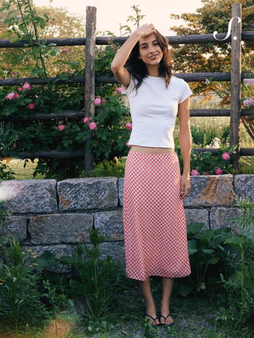 shyshystill/shy202502046/两色格子裙松紧腰斜裁面料柔软细腻透气半身裙 商品图4