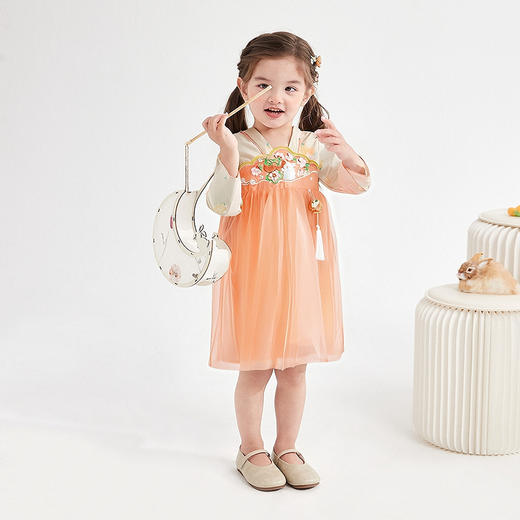 笛莎Deesha 童装女童裙子2025秋新款女童仙气飘飘中秋团圆小柿子汉服裙 商品图2