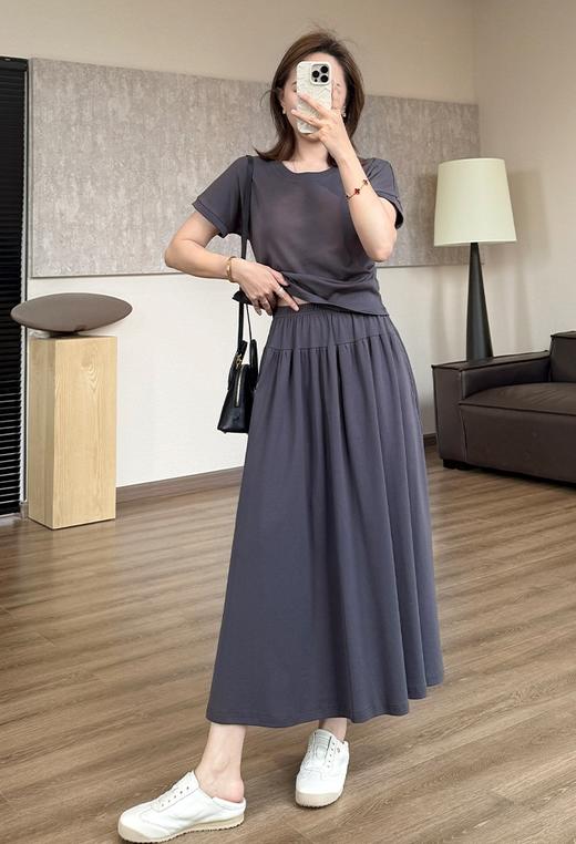 重塑腰线松弛套装遮肉收腰开叉短袖T垂感口袋A字裙 商品图1