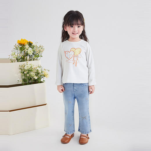 笛莎Deesha 童装女童T恤2025秋新款女童可爱小羊印花爱心贴布网纱装饰T恤 商品图2