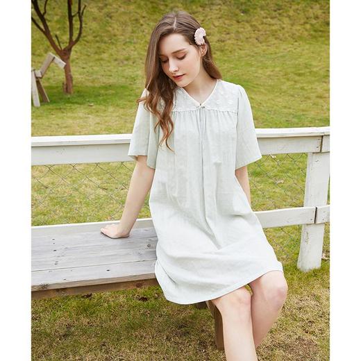 3楼 美标双层棉纱提花短袖睡裙睡衣女棉质甜美家居服89203 商品图3