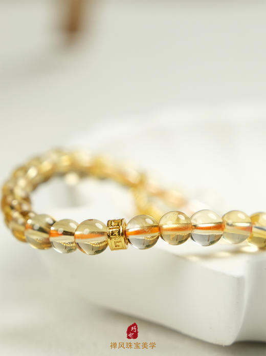 巧也【珀光度】6mm黄水晶配白水晶银鎏金挂饰手珠增上招财手珠国风手串禅意风 商品图6