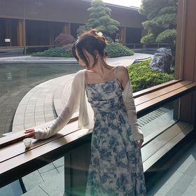 金蘑菇菇 /花间吻 温柔风碎花吊带裙 定制轻奢醋酸锻国风夏季显瘦