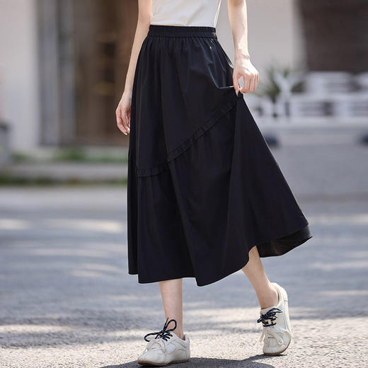 【周末秒杀】熙世界淡人穿搭白色半身裙女夏季新款设计感不规则木耳边A字伞裙 商品图4