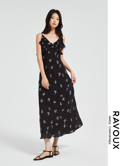 272139925荷叶边印花吊带裙 商品图0