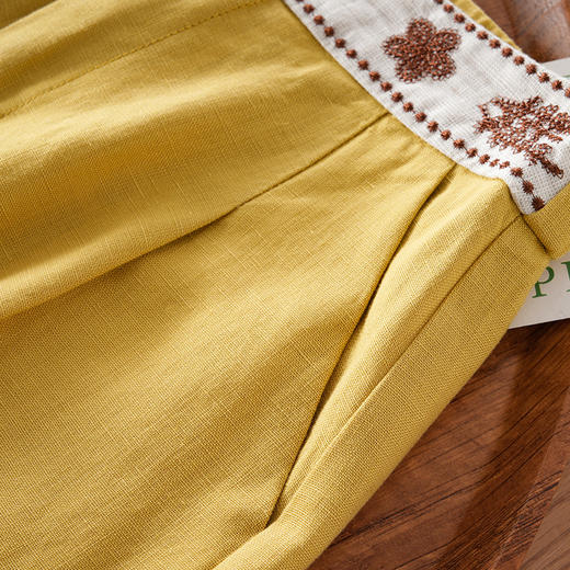 「自」全新升级【铂金会员146/天猫199/差价53】(70952)洛诗琳天丝亚麻五分裤2025夏季刺绣高腰休闲阔腿短裤女 商品图2