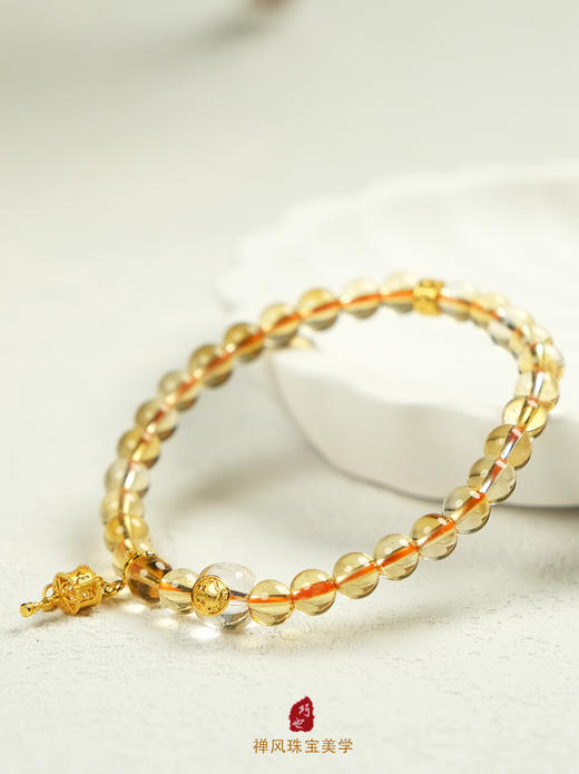 巧也【珀光度】6mm黄水晶配白水晶银鎏金挂饰手珠增上招财手珠国风手串禅意风 商品图7