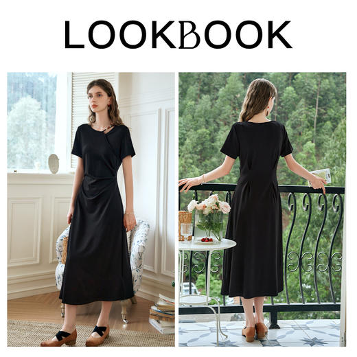 OLrain欧芮儿黑色短袖连衣裙女夏季2025年新款简约设计感针织长裙 商品图3