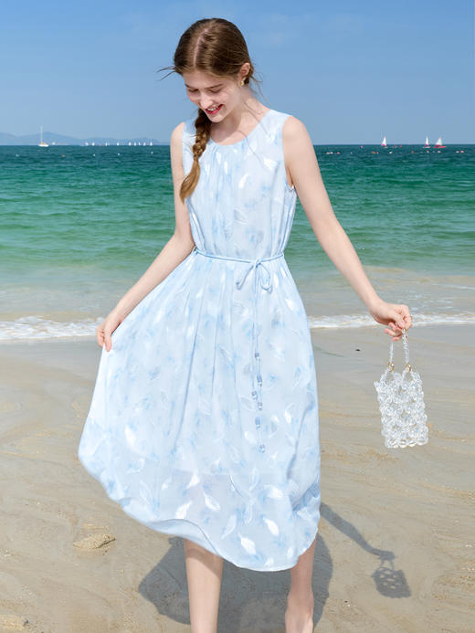 【百图lulu定制】【羽毛背心裙】 法式仙气   羽毛印花无袖连衣裙 商品图5