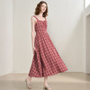 法式气质复古红色格纹木耳边吊带裙女夏季收腰连衣裙V1050583 商品缩略图1