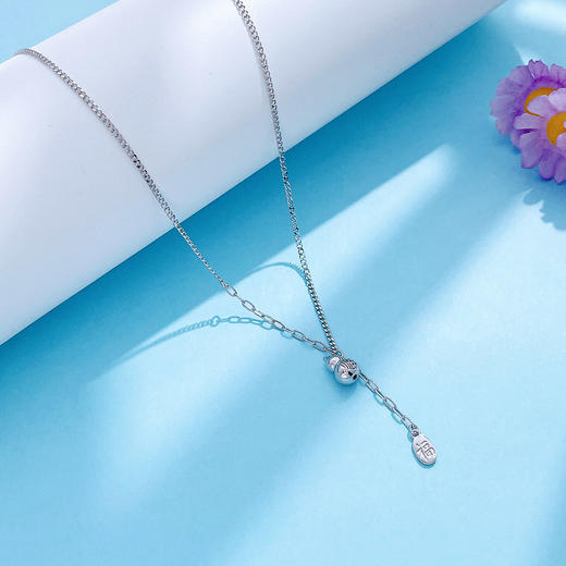 【限时8.8折】【线上铂金馆】PT950 #招财纳福 #祈福 【精品】铂金实心福字方牌流苏项链福禄双全吸金葫芦调节套链(BFPTTL00025)预售产品下单后不退款不退货不换货不补差价) 商品图1