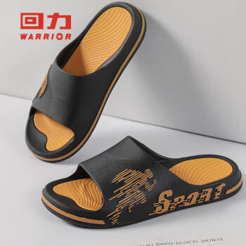 回力运动拖鞋男浴室内户外不易滑厚底凉拖鞋HL39391黑黄色39-40码 商品图4