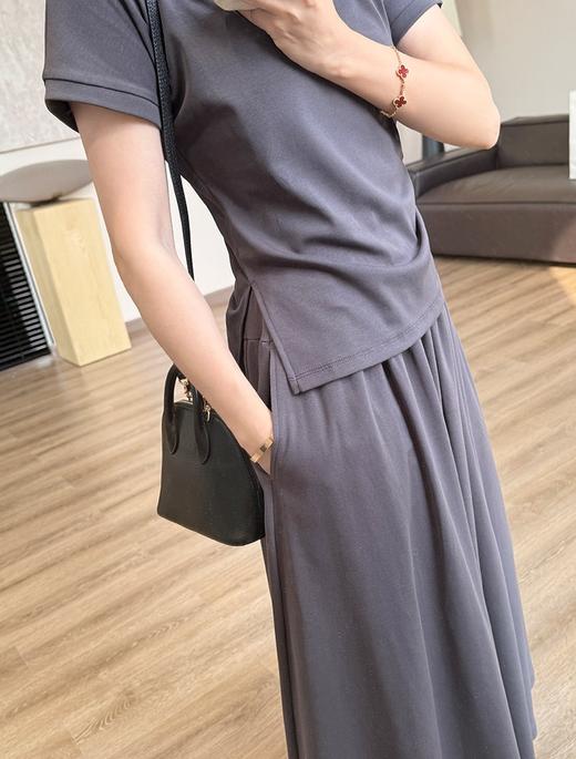 重塑腰线松弛套装遮肉收腰开叉短袖T垂感口袋A字裙 商品图6