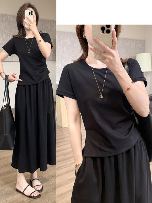 重塑腰线松弛套装遮肉收腰开叉短袖T垂感口袋A字裙 商品图14