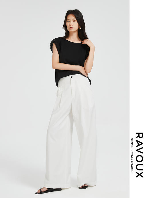 272169923前片打褶白色阔腿裤 商品图3