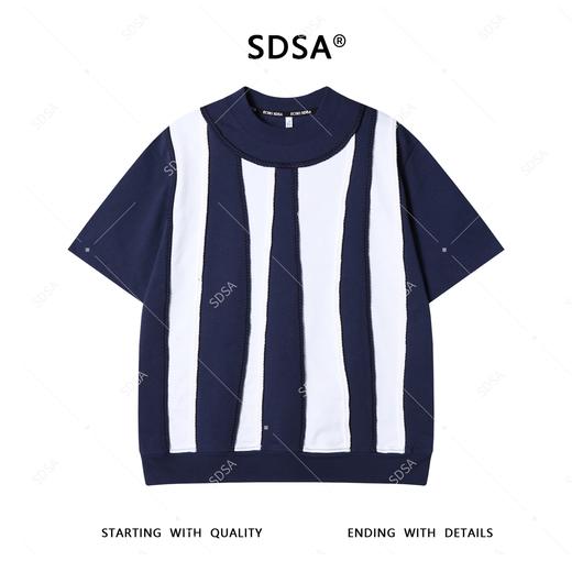 T3957夏季高级感新款男士简约休闲撞色条纹设计短袖T恤时尚圆领上衣潮 商品图1