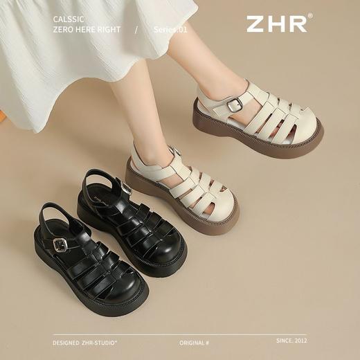 ZHR则则厚底罗马凉鞋2025新款编织猪笼鞋圆头魔术贴女鞋法式凉鞋 商品图2