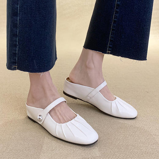 卷卷紫法式百搭一字带半拖鞋 舒适鞋面柔软细腻 隐形跟高 耐磨橡胶底 懒人一脚蹬 百搭显气质 商品图6